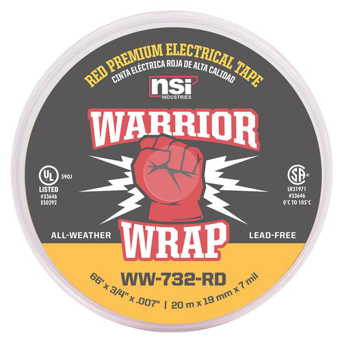 NSI Industries WW-732-RD WarriorWrap Premium Medium 3/4 in. x 66 ft. 7 mil Vinyl Electrical Tape, Red