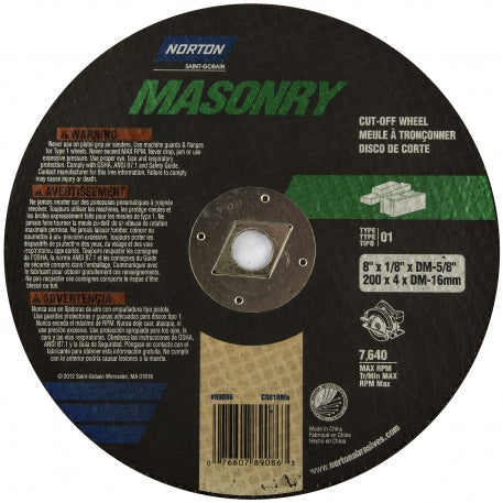 Norton Masonry C SC Type 01/41 Circular Saw Cut-Off Wheel 7 X 1/8 X Dm -5/8 (7 x 1/8 x 5/8)