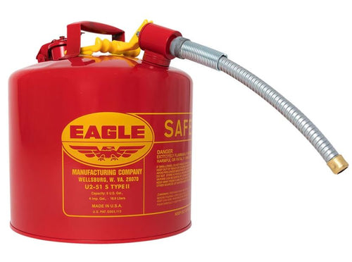 Eagle 5 Gallon, 7/8 Metal Hose, Steel Safety Can for Flammables, Type II, Red - U251S (5 Gallon)