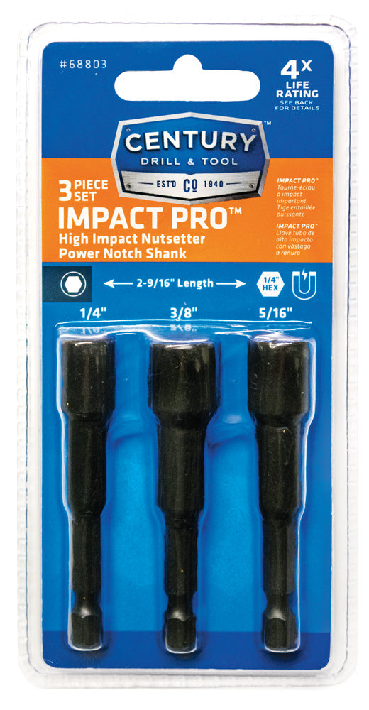 Century Drill And Tool 3 Piece Impact Pro Magnetic Nutsetter Set