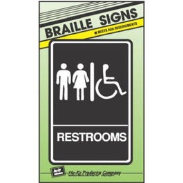 Braille Sign, Restroom, Peel & Stick, 6 x 9-In.