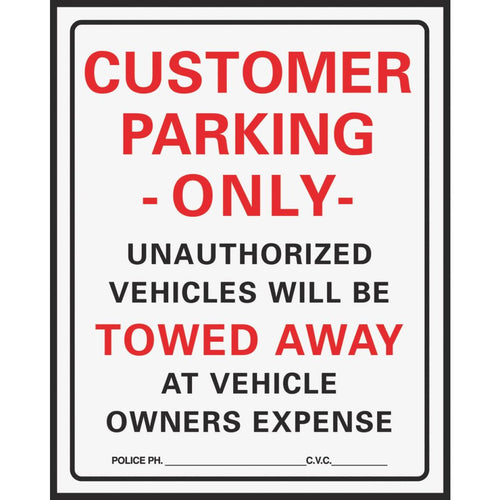 Hy-Ko Commercial Grade Plastic Sign, Customer Parking Only