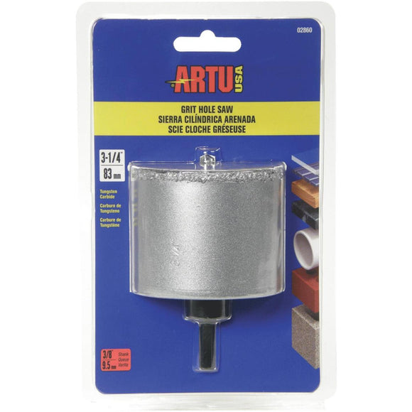 ARTU 3-1/4 In. Tungsten Carbide Grit Hole Saw with Arbor and Pilot Bit