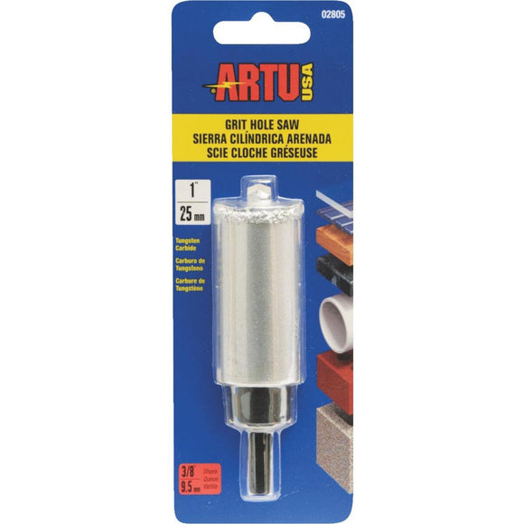 ARTU 1 In. Tungsten Carbide Grit Hole Saw with Arbor and Pilot Bit