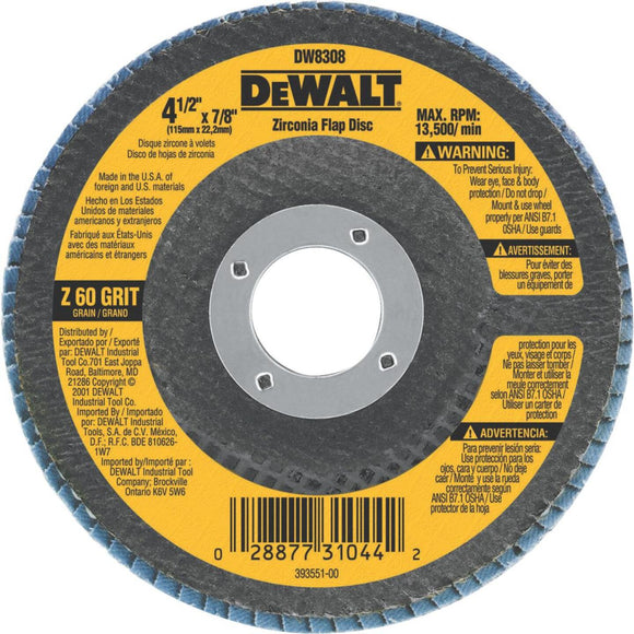 DeWalt 4-1/2 In. 60-Grit Type 29 High Performance Zirconia Angle Grinder Flap Disc