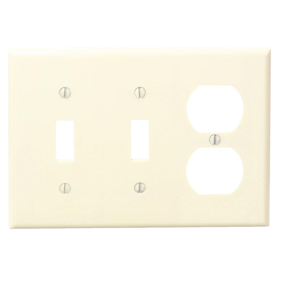 Leviton 3-Gang Plastic 2-Toggle/Duplex Outlet Wall Plate, Ivory