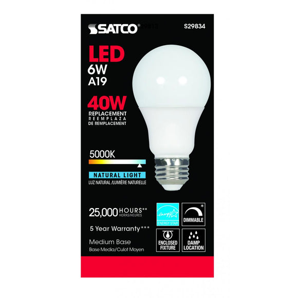 Satco S29834 6A19/OMNI/220/LED/50K