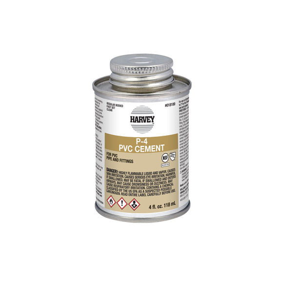 William H Harvey 4 oz. P-4 PVC Regular Body Clear Cement (4 oz.)