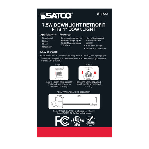 Satco Products S11822 7.5WLED/DIR/4/60'/CCT-SEL/120V