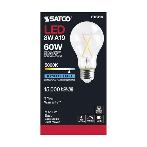 Satco Products S12418 8A19/CL/LED/E26/950/120V