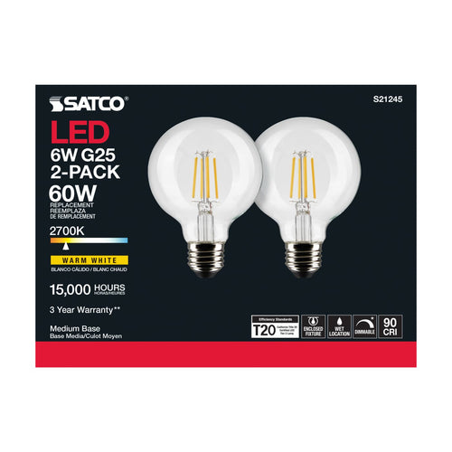 Satco Products S21245 6G25/LED/CL/927/120V/2PK