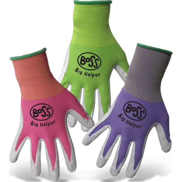 Boss Kid's Big Helper Nylon Shell Nitrile Palm Glove (Assorted Color)